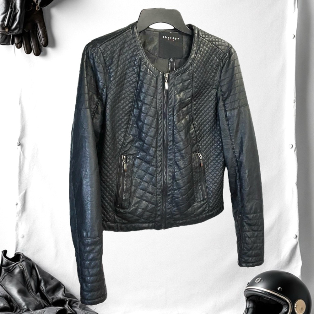 Therapy Black Faux Leather Polyurethane Jacket Biker/Lifestyle Women Size Large